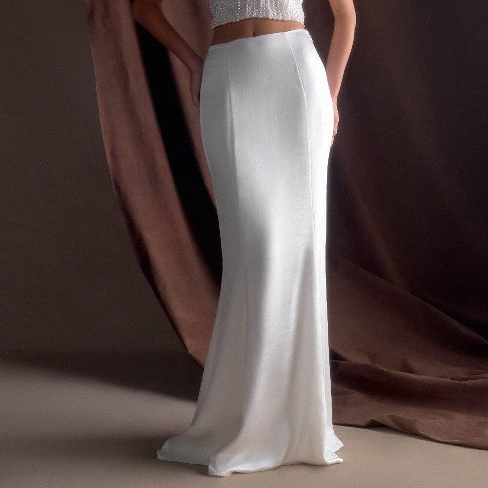 Meshki White Satin Maxi Skirt